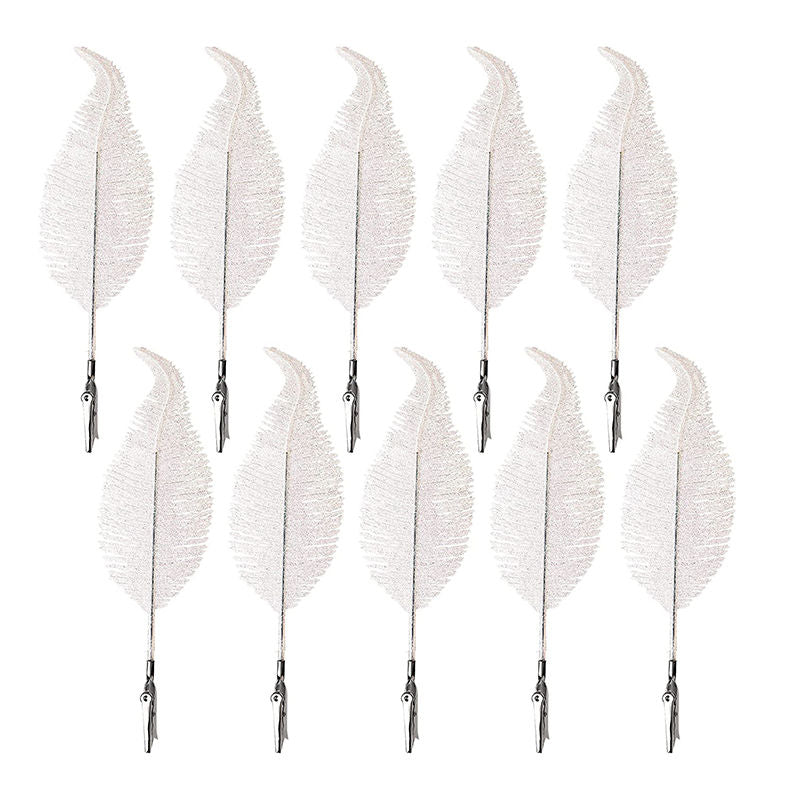 10 Pcs Christmas Tree Leaves with Clips for Party Decoration-White