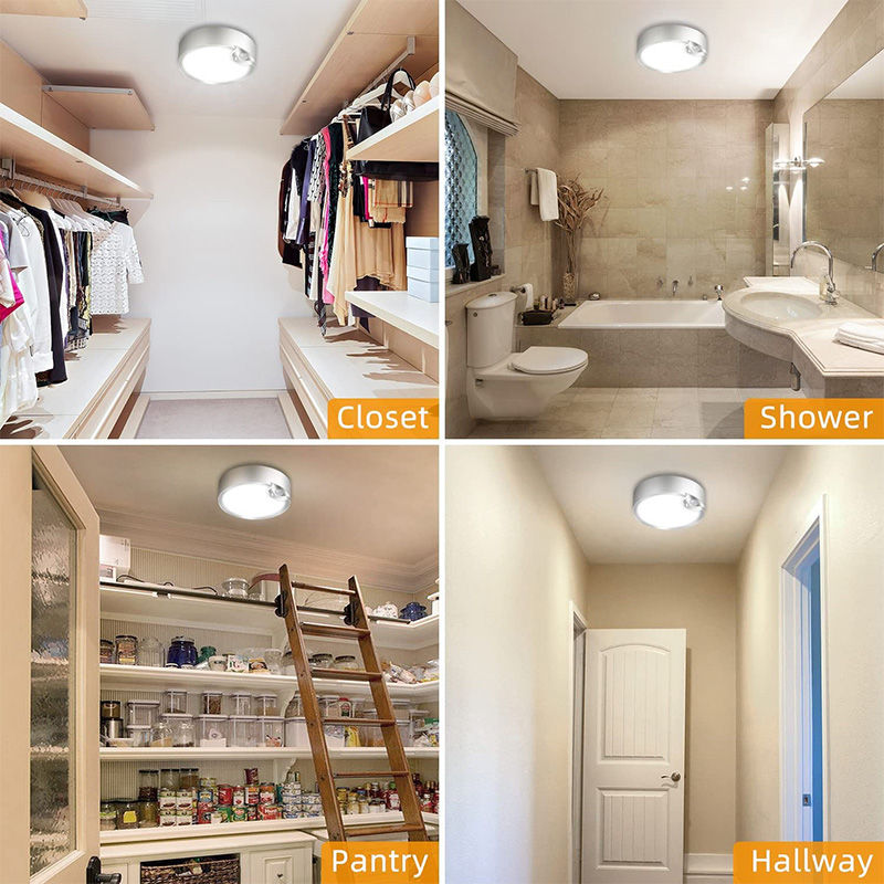 Motion Sensor Ceiling Light Battery Operated LED Light for  Shower Closets Laundry Stairs-White