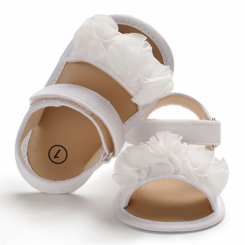 Baby Walker Shoes for Girls Flats Anti-Slip Open Toe Sandals-White