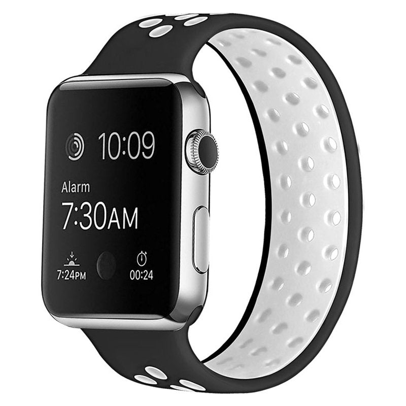 Sports Breathable Silicone Solo Loop Watchband for Apple Watch Series 6/5/4/3/2/1/SE-BlackWhite