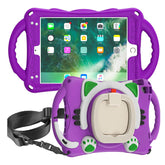 CatB Silicone Case For iPad Pro 9.7 inch Air1/2 Shockproof Shoulder Strap Handle Stand-Purple