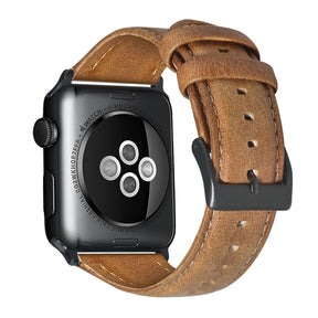 Oil Wax Leather Watch Strap For Apple iWatch-Yellow Brown