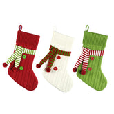 3Pcs Christmas Knitted Stocking with Scarf Xmas Tree Holiday Decorations