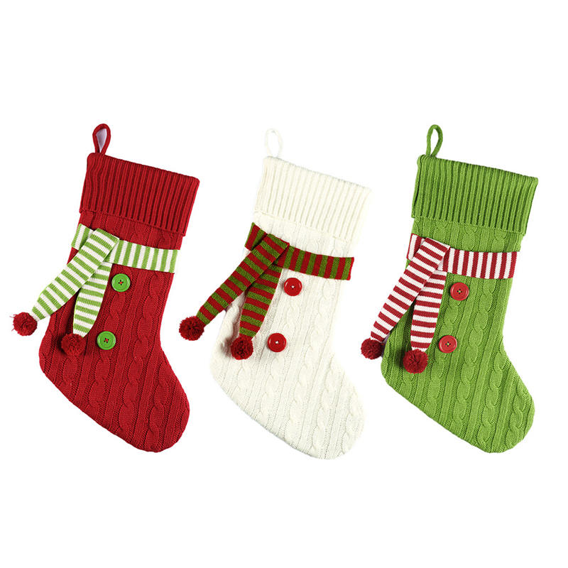 3Pcs Christmas Knitted Stocking with Scarf Xmas Tree Holiday Decorations