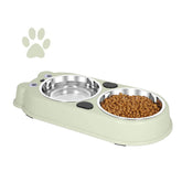 Dog Cat Bowls Double Premium Stainless Steel Pet Bowls with Cute Modeling-Green