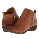 Womens Boots Low Heel Bootie Side Zipper-Brown