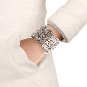 Womens Vintage Filigree Cuff Bangle Bracelet-Silver