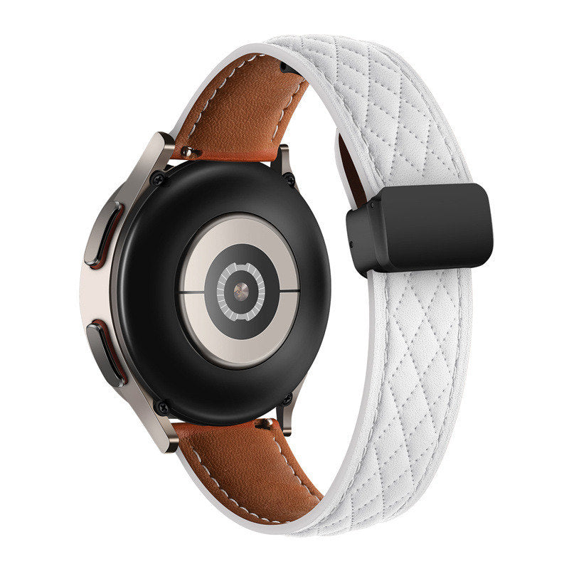 20mm Classic Leather Band Black Folding Buckle for Samsung Huawei Watch-White