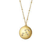 12 Constellation Coin Disc Gold Necklace Engraving Astrology Pendant-Leo