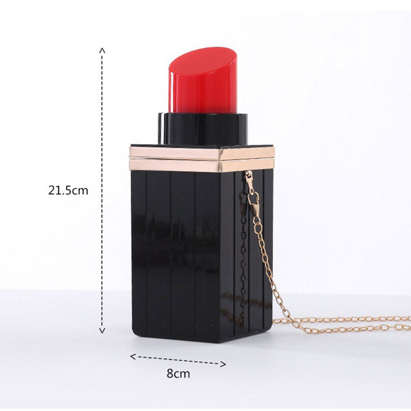 Women Acrylic Lipstick Shape Evening Purses Vintage Banquet Handbag-Black Red