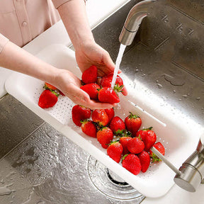 Sink Retractable Strainer Basket for Washing Vegetable Drying Dish-White