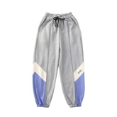 Girls Joggers Long Pants Pockets Outdoor Casual Trousers with Drawstring Three-color Stitching-Gray