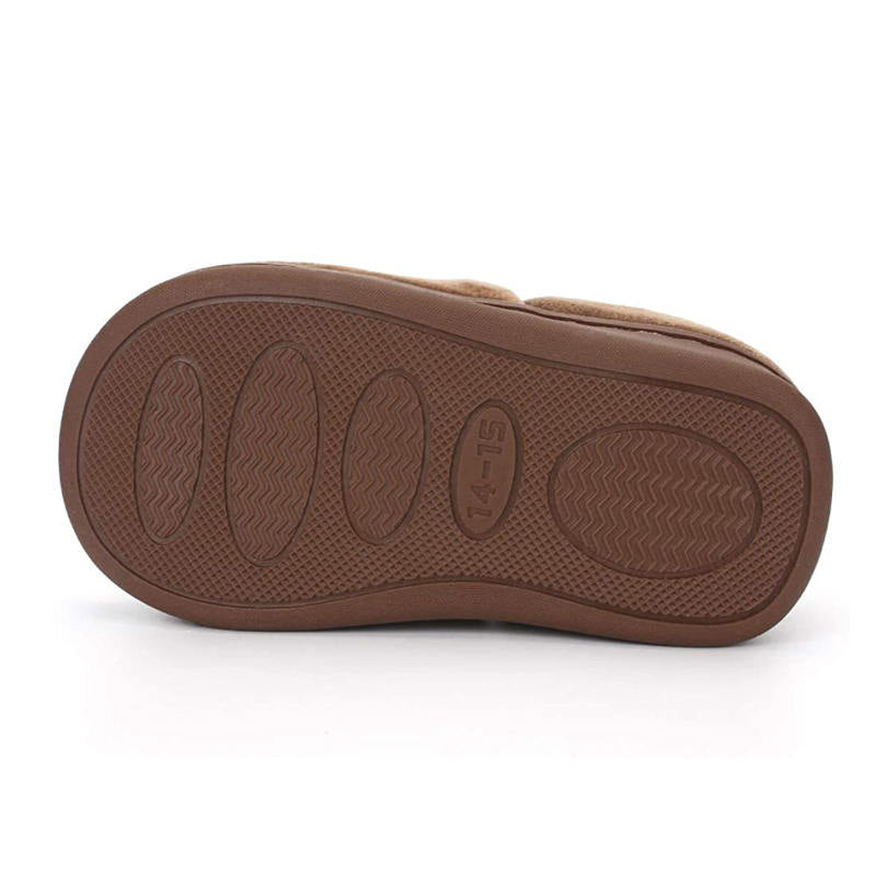 Boys Girls Warm Slippers Cartoon Kids Winter Indoor Household Shoes-Brown