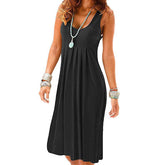 Summer Beach Tank Dresses Sleeveless Tunic Long Dress-Black