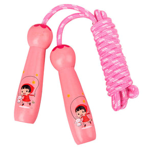 Kids Wooden Handle Jump Rope Adjustable for Outdoor Fun Activity-Pink