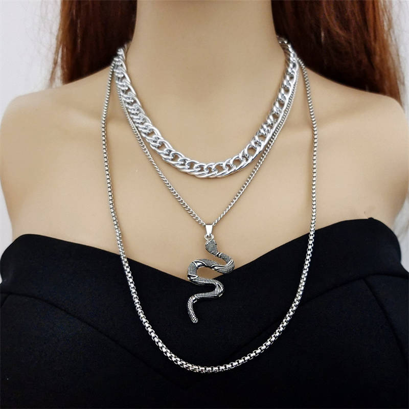 Set of 4 Punk Multilayer Pendants Necklace for Women Teen Girls-1