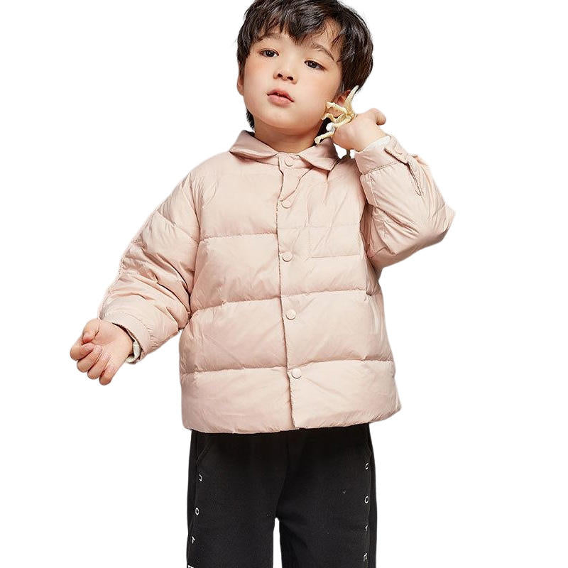 Childrens Winter Coats Shirt Collar Lightweight Puffer Jacket-Pink