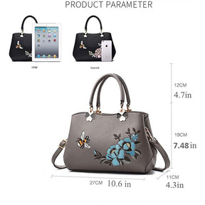 Women Satchel Bags Crossbody Embroidery Handbags-Grey