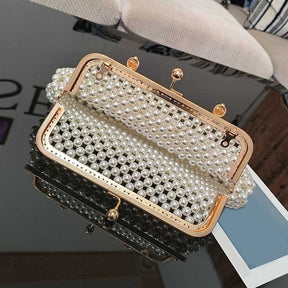 Women Pearl Clutch Bag Evening Bag with Chain Beaded Handbag for Party Prom Wedding