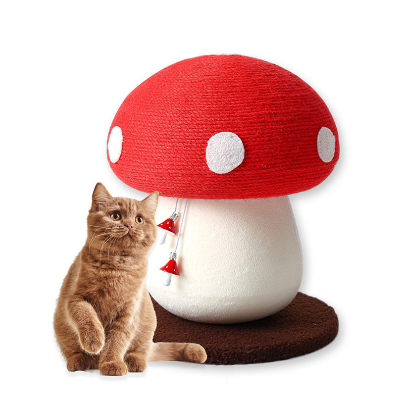 Mushroom Cat Scratching Post with Hanging Interactive Toys for Kitty