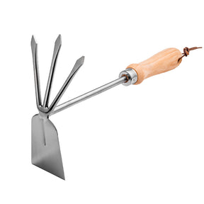 Home & Living32.5CM Gardening Hand Tool Metal Head Hoe with 3 Teeth Rake Carbon Steel Blade Heavy Duty for loosening Soil, Weeding and Digging Rust Proof