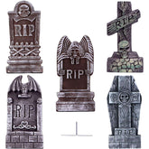 5 Pcs Halloween RIP Graveyard Tombstones with 12 Metal Stakes for Outdoor Yard Decor