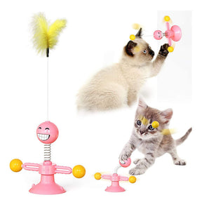 Springs Interactive Cat Toy with Feather Stick Suction Cup-Pink