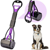 Non-Breakable Pet Pooper Scooper with Long Handle for Easy Grass and Gravel Pick Up-Purple