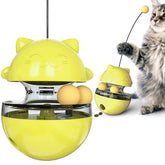 Tumbler Style Cat Food Dispenser Treat Toys with Dual Rolling Balls Detachable Wand-Yellow