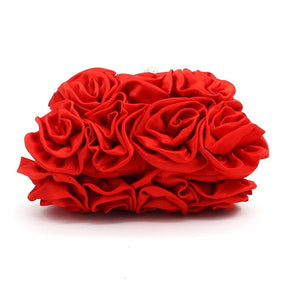 Roses Clutch Purse Satin Money Clip Evening Handbag-Red