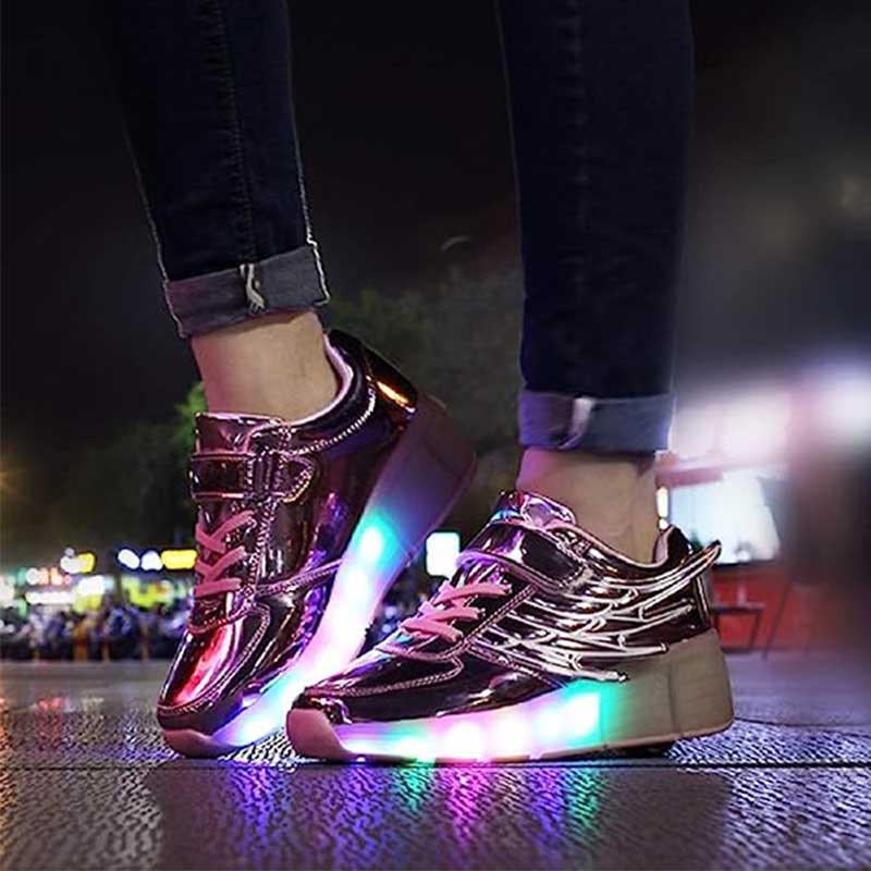 Kids LED Roller Skate Shoes Boys Girls Sneakers with Single Wheel-K02-Pink