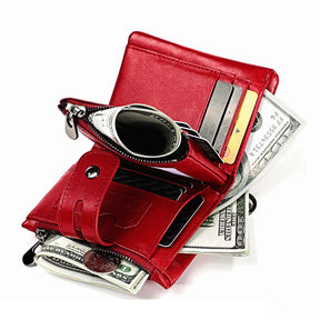 Vintage Womens RFID Blocking Leather Wallet Small Chain-Red