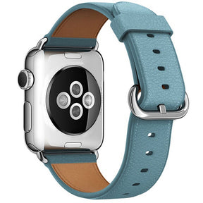 Litchi Pattern Leather Replacement Watch Band For iWatch Series SE/6/5/4/3/2/1-LightBlue