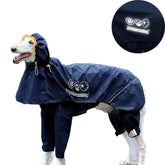 Dog Raincoat 4 Legs Waterproof with Hood Leash Hole for Large Dog-Navy Blue