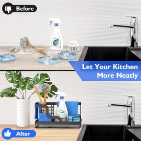 Kitchen Sink Organizer for Sponge with Removable Drain Pan Punch Free