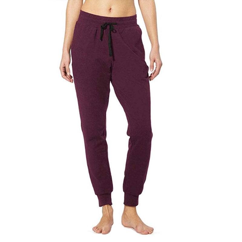 Womens Yoga Jogging Pants Cotton Casual Sports Pants-WineRed