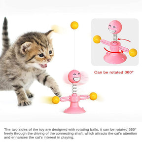 Springs Interactive Cat Toy with Feather Stick Suction Cup-Pink