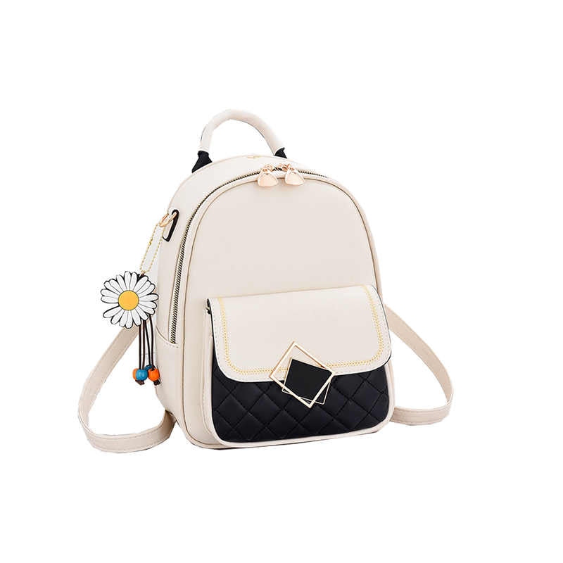 Teenager Mini Backpack Leather Casual Travel Backpacks-White