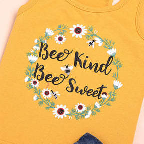 2Pcs Baby Girl Sunflower Outfits Sleeveless Tank Top and Denim Shorts Summer Clothes-Yellow