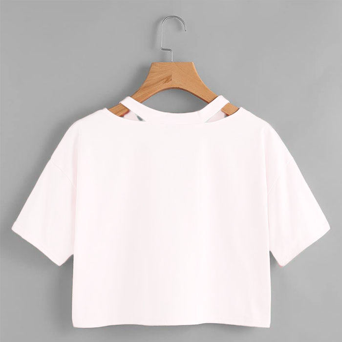 Fashion Embroidery Teen Girls Rose Crop Top Short Sleeve T-Shirt-White