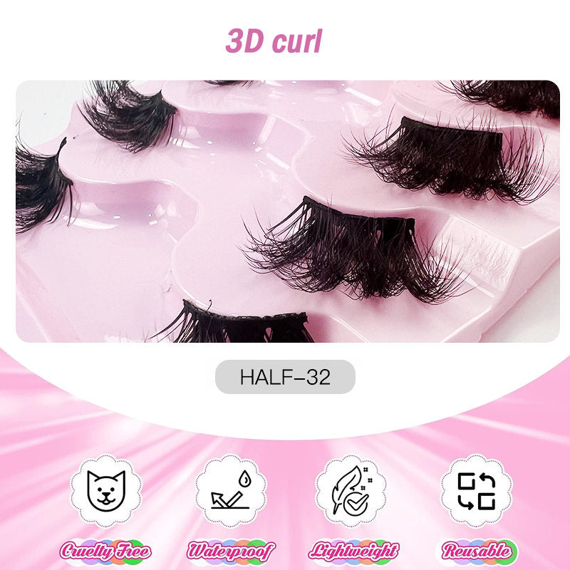 Half Lashes Natural Looking Cat Eye Fluffy 3D Curly False Eyelashes-32