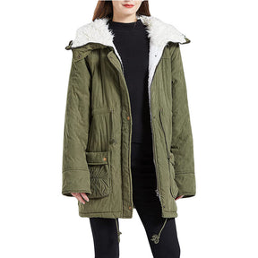 Women's Mid Length Winter Coat Thickened Warm Lamb Wool Lined Jacket-Army Green