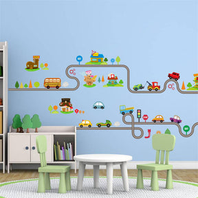 Removable Cute Cartoon Kids Room Wall Decal City Car Circled Curved Road Wall Stickers-082