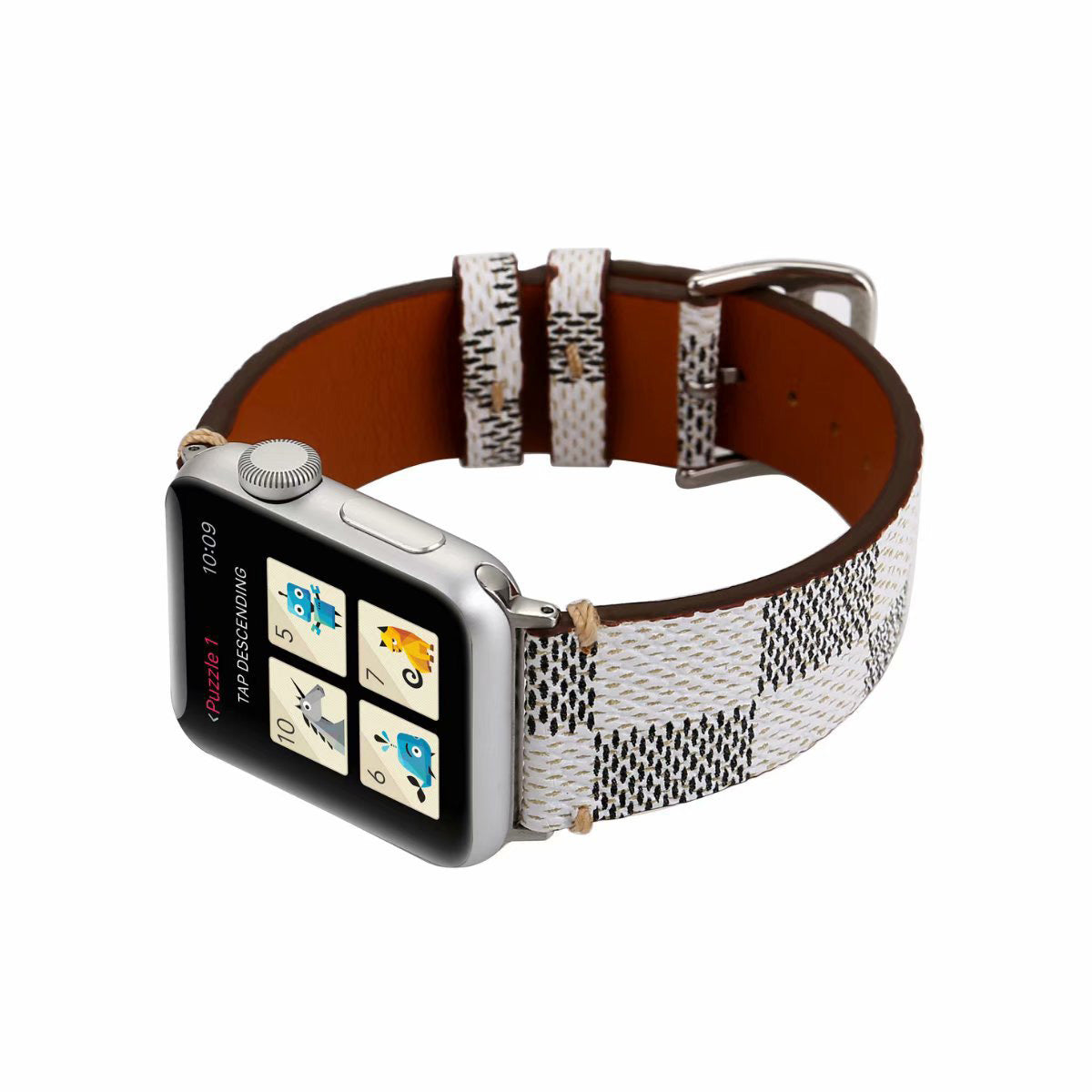 Checkered Pattern PU Leather Watch Band Microfiber Design For Apple Watch SE/6/5/4/3/2/1(Apricot)