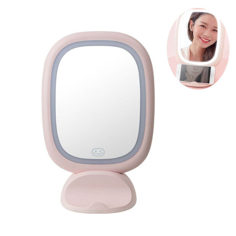 Makeup Mirror with Light Vanity Mirror Sided Cosmetic Mirror with Touch Powered-Pink