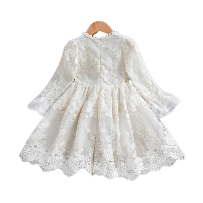 Flower Girls Wedding Dress Lace Short Sleeve Tulle Summer Vintage Dresses-White
