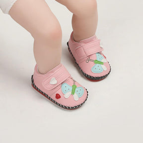 Baby Girls Pu Leather Walking Sneakers Toddler Rubber Cartoon Shoes-Pink
