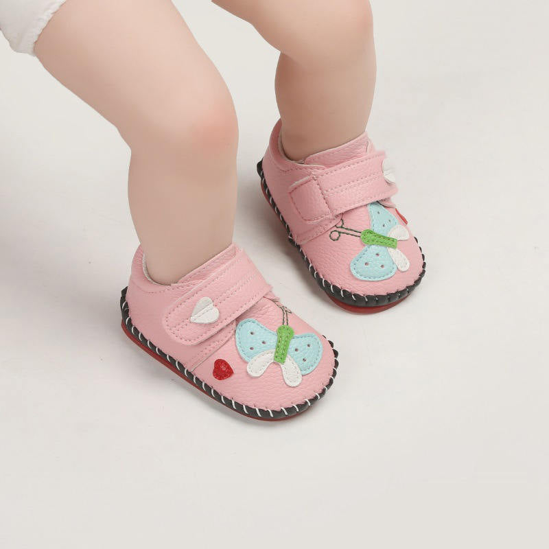 Baby Girls Pu Leather Walking Sneakers Toddler Rubber Cartoon Shoes-Pink