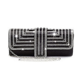 Womens Rhinestone Clutch Purses Evening Bags Sparkling Gliter with Chain-Black