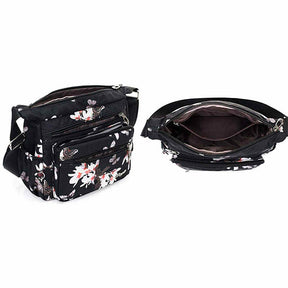 Women Nylon Floral Crossbody Bag Multi Pocket Shoulder Bag-Magnolia
